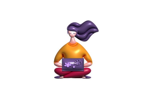3D Portrait of Girl Working at Home